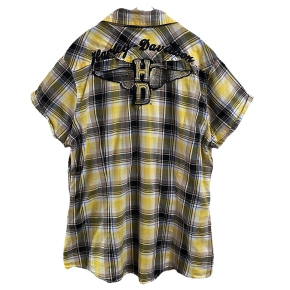 Harley Davidson Women's Yellow Plaid Garage Button Shirt Motorcycles Biker Sz. M - Picture 3 of 9